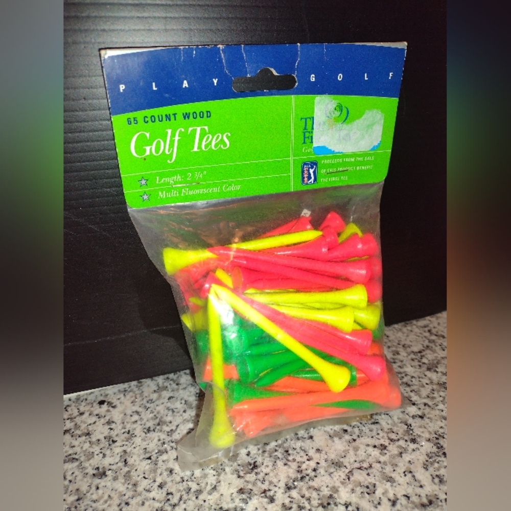 Golf Tees - PGA Tour Fluorescent Multi Color Wood Tees | 2 3/4” 65 Ct. PGA Golf.